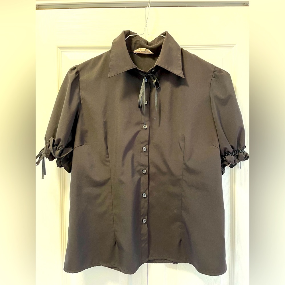 Bettie Page by Tatyana black, ruffle sleeve shirt size XXL